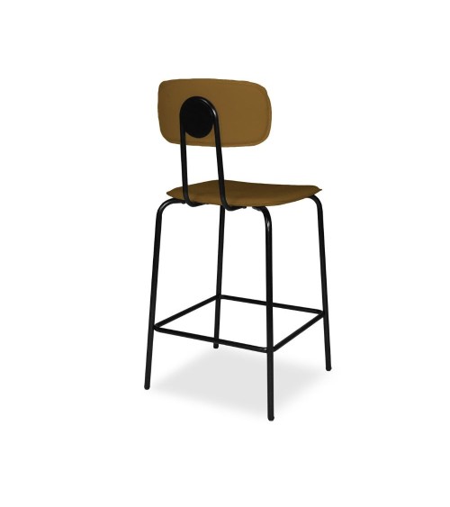 Sgabello Glami in pvc effetto cuoio brown con struttura in metallo nera