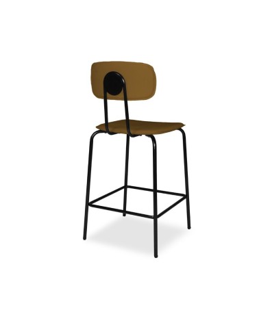 Sgabello Glami in pvc effetto cuoio brown con struttura in metallo nera