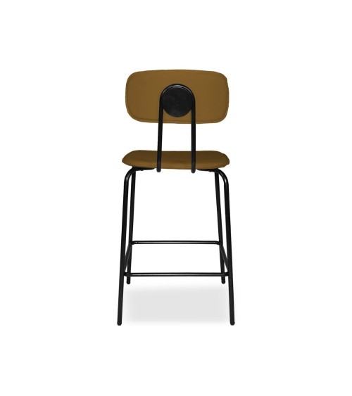 Sgabello Glami in pvc effetto cuoio brown con struttura in metallo nera