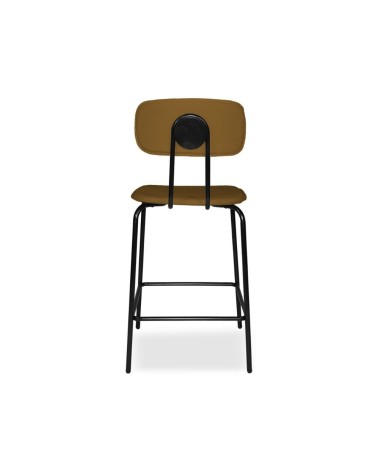 Sgabello Glami in pvc effetto cuoio brown con struttura in metallo nera