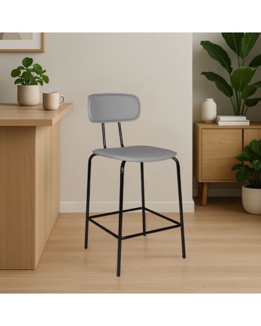 Sgabello Glami in pvc effetto cuoio grigio con struttura in metallo nera