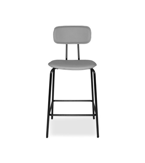 Sgabello Glami in pvc effetto cuoio grigio con struttura in metallo nera