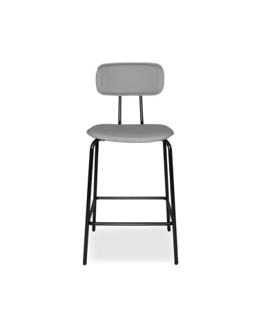 Sgabello Glami in pvc effetto cuoio grigio con struttura in metallo nera