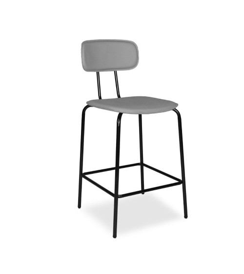 Sgabello Glami in pvc effetto cuoio grigio con struttura in metallo nera