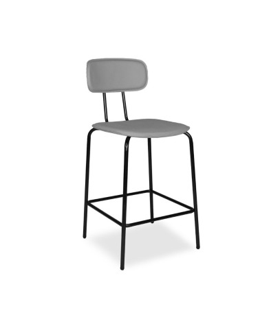 Sgabello Glami in pvc effetto cuoio grigio con struttura in metallo nera
