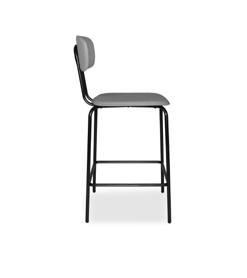 Sgabello Glami in pvc effetto cuoio grigio con struttura in metallo nera