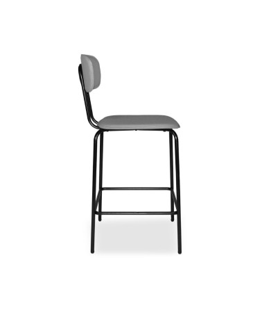 Sgabello Glami in pvc effetto cuoio grigio con struttura in metallo nera