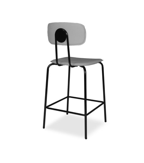 Sgabello Glami in pvc effetto cuoio grigio con struttura in metallo nera