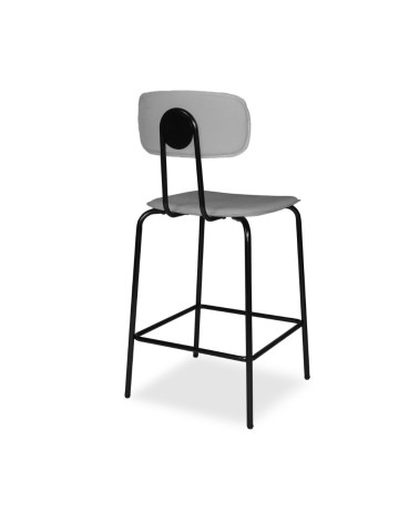Sgabello Glami in pvc effetto cuoio grigio con struttura in metallo nera