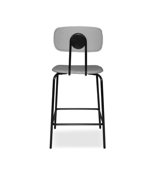 Sgabello Glami in pvc effetto cuoio grigio con struttura in metallo nera