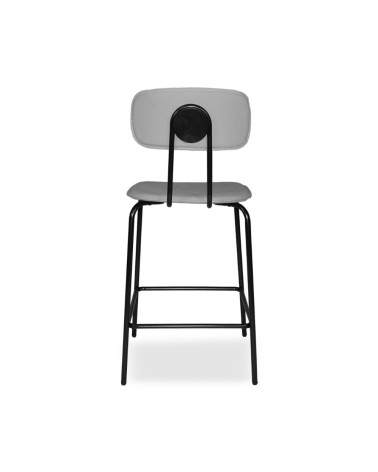 Sgabello Glami in pvc effetto cuoio grigio con struttura in metallo nera