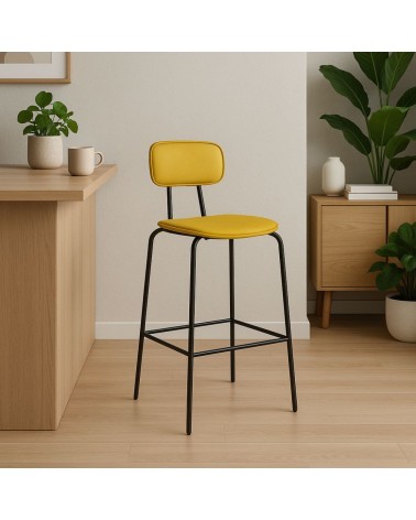 Sgabello Glami in pvc effetto cuoio giallo con struttura in metallo nera