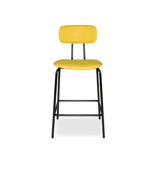 Sgabello Glami in pvc effetto cuoio giallo con struttura in metallo nera