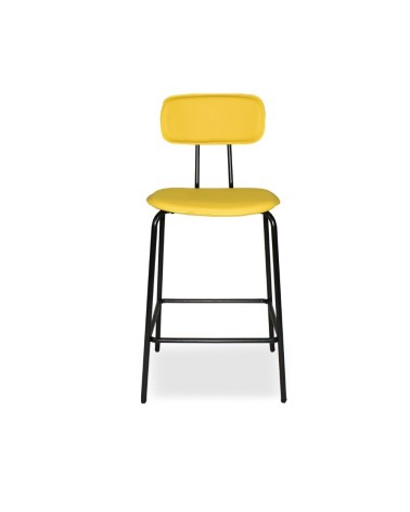 Sgabello Glami in pvc effetto cuoio giallo con struttura in metallo nera