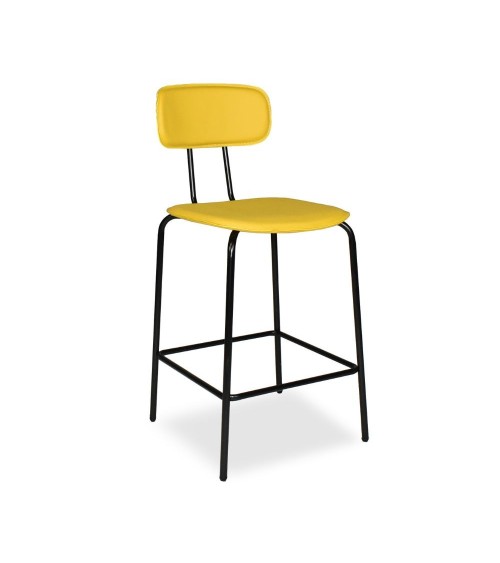 Sgabello Glami in pvc effetto cuoio giallo con struttura in metallo nera
