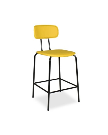 Sgabello Glami in pvc effetto cuoio giallo con struttura in metallo nera
