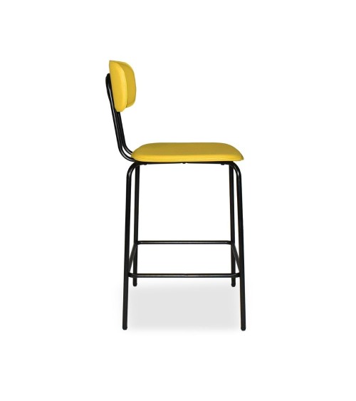 Sgabello Glami in pvc effetto cuoio giallo con struttura in metallo nera