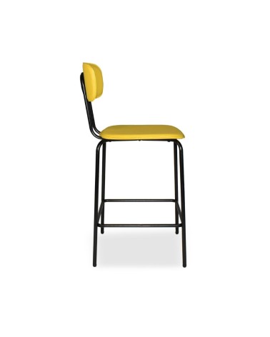 Sgabello Glami in pvc effetto cuoio giallo con struttura in metallo nera