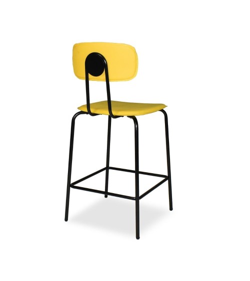 Sgabello Glami in pvc effetto cuoio giallo con struttura in metallo nera