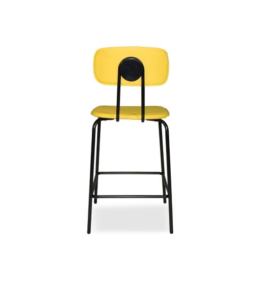 Sgabello Glami in pvc effetto cuoio giallo con struttura in metallo nera