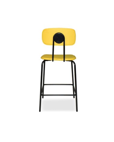 Sgabello Glami in pvc effetto cuoio giallo con struttura in metallo nera