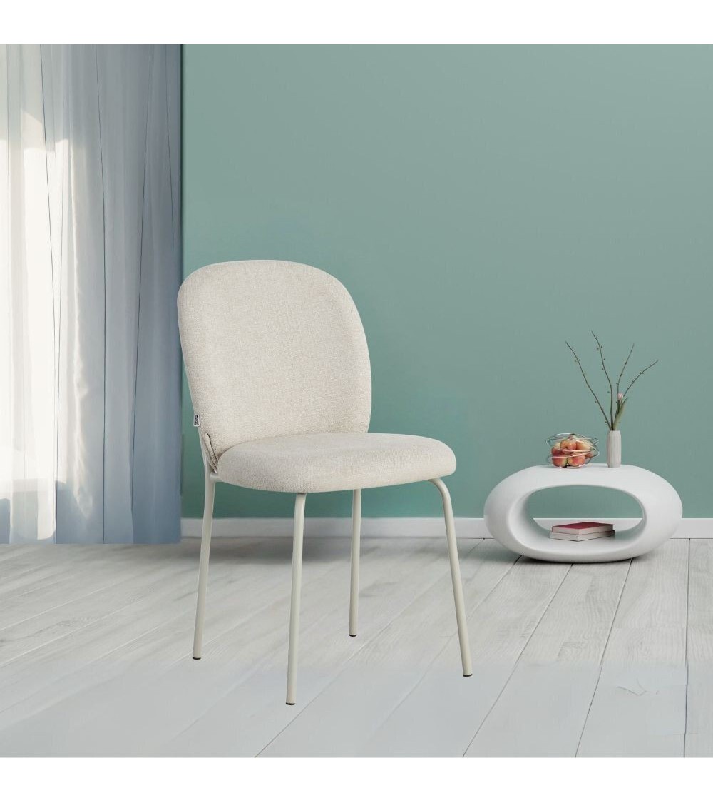 Sedia imbottita Turi in tessuto ecrù set 4 pezzi