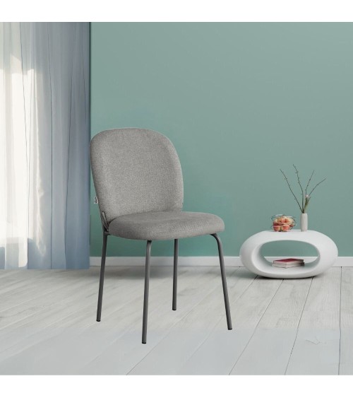 Sedia imbottita Turi in tessuto grigio set 4 pezzi