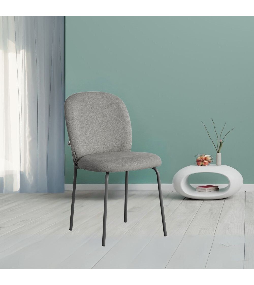 Sedia imbottita Turi in tessuto grigio set 4 pezzi