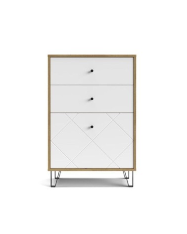 Cassettiera Bollo BO18 2 cassetti e un cassetto con anta a ribalta con dettaglio geometrico colore rovere artisan e bianco