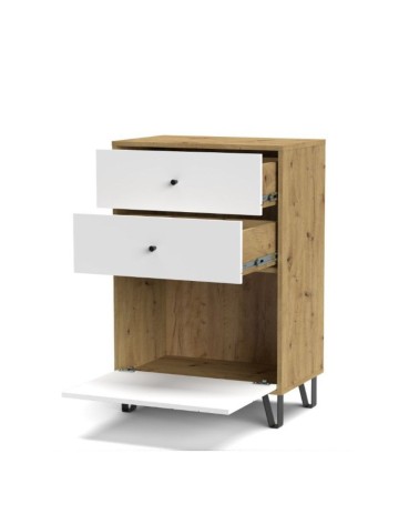 Cassettiera Bollo BO18 2 cassetti e un cassetto con anta a ribalta con dettaglio geometrico colore rovere artisan e bianco