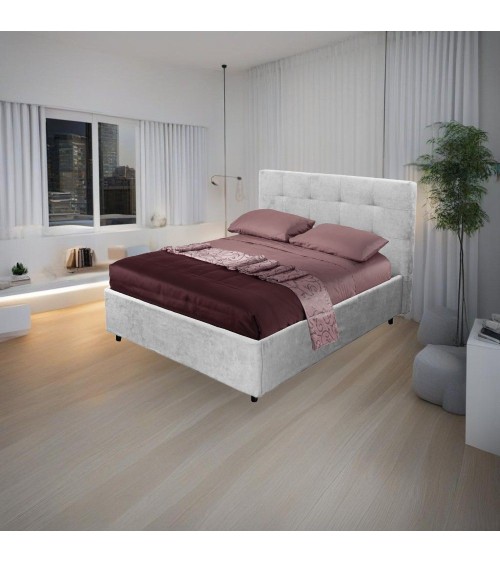 Letto una piazza e mezza Ascoli contenitore in tessuto Enjoy 20 grigio chiaro