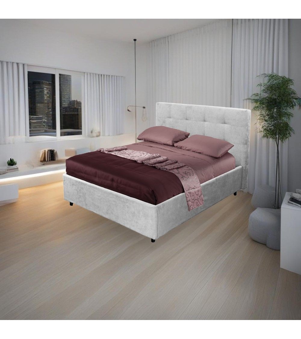 Letto una piazza e mezza Ascoli contenitore in tessuto Enjoy 20 grigio chiaro