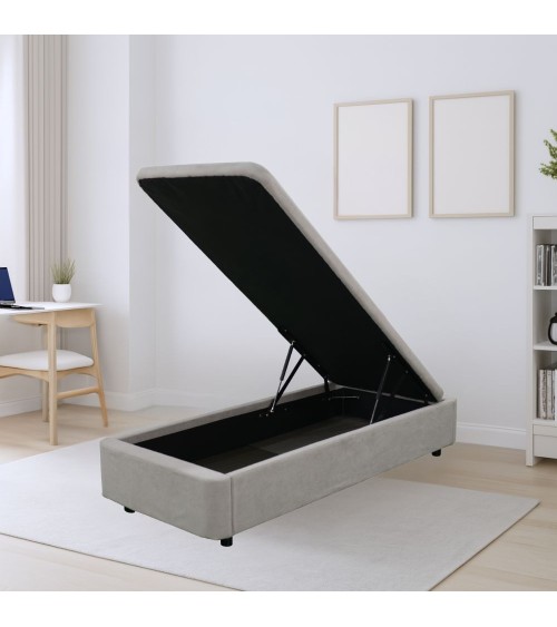 Letto singolo Sommier 80x190 con contenitore in tessuto Towel grigio chiaro