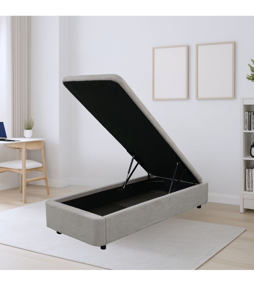 Letto singolo Sommier 80x190 con contenitore in tessuto Towel grigio chiaro