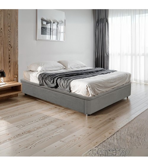 Letto matrimoniale Sommier 160x190 con contenitore in tessuto Towel grigio chiaro