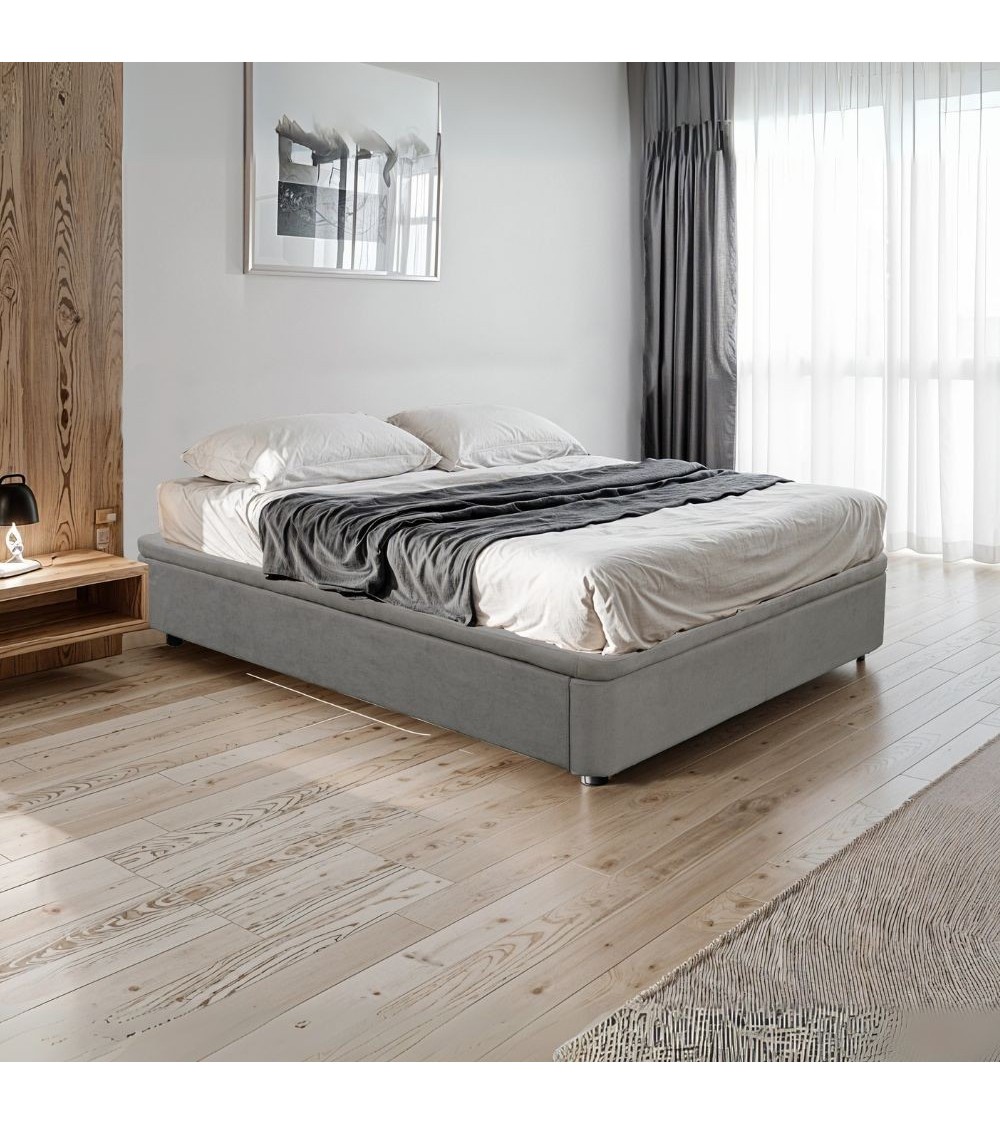 Letto matrimoniale Sommier 160x190 con contenitore in tessuto Towel grigio chiaro