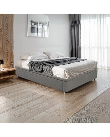 Letto matrimoniale Sommier 160x190 con contenitore in tessuto Towel grigio chiaro