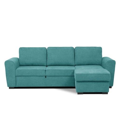 Divano letto corner reversibile Aston con contenitore in tessuto C1702 turchese