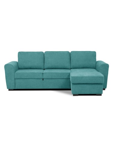 Divano letto corner reversibile Aston con contenitore in tessuto C1702 turchese