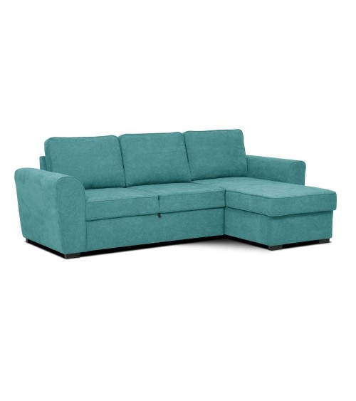 Divano letto corner reversibile Aston con contenitore in tessuto C1702 turchese