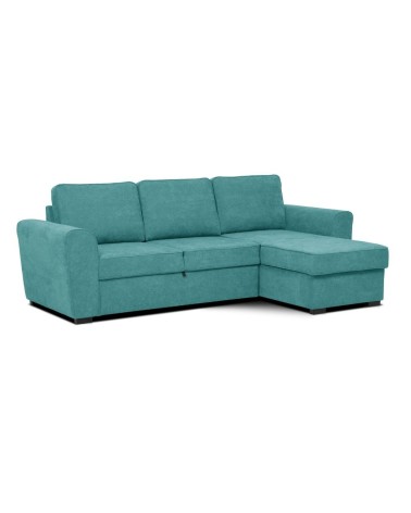 Divano letto corner reversibile Aston con contenitore in tessuto C1702 turchese
