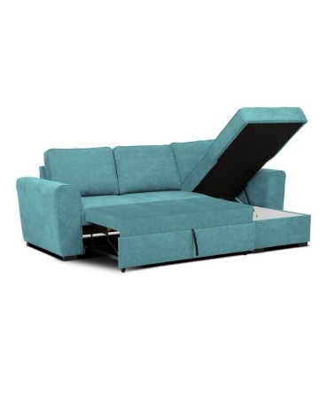 Divano letto corner reversibile Aston con contenitore in tessuto C1702 turchese