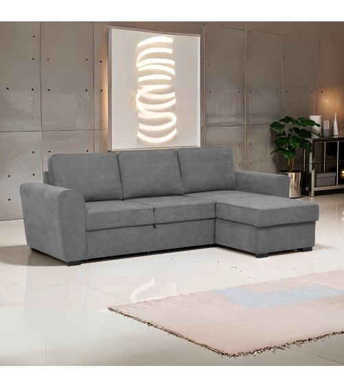 Divano letto corner reversibile Aston con contenitore in tessuto C1705 Ash grigio