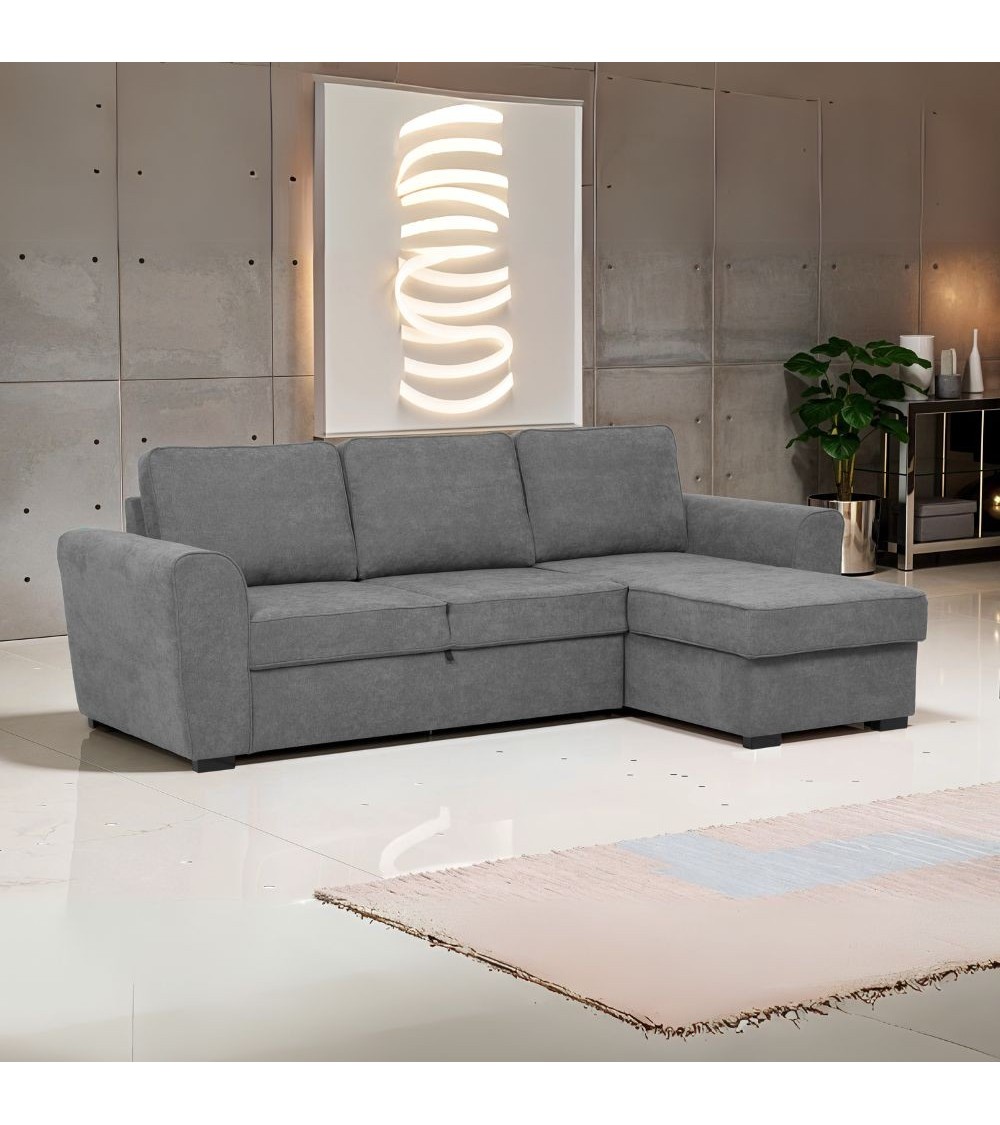 Divano letto corner reversibile Aston con contenitore in tessuto C1705 Ash grigio