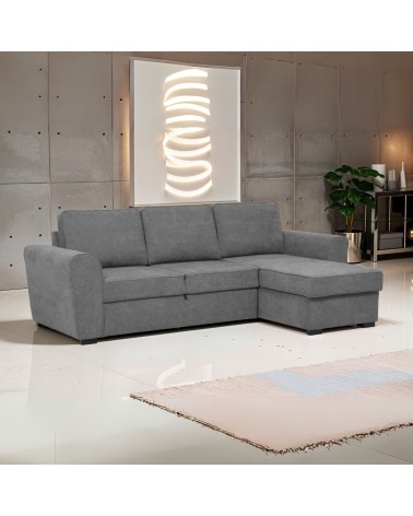 Divano letto corner reversibile Aston con contenitore in tessuto C1705 Ash grigio