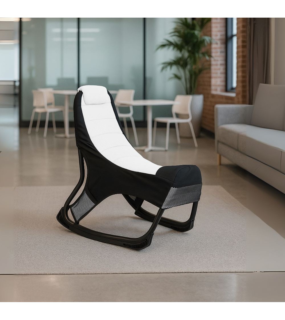 Sedia gaming Rocky con seduta imbottita in rete bicolore nero e bianco