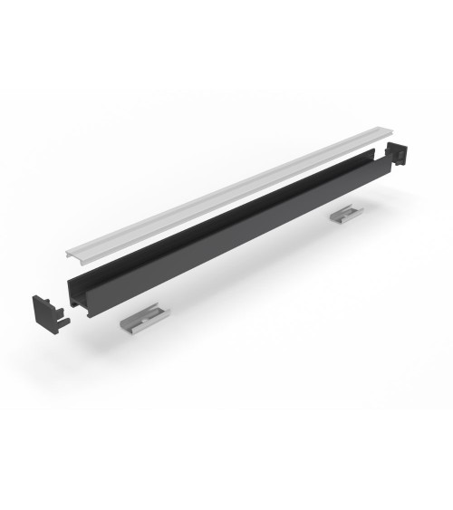 Profilo P46 nero opaco lunghezza 1200mm. fissaggio a molle con touch dimmer bianco