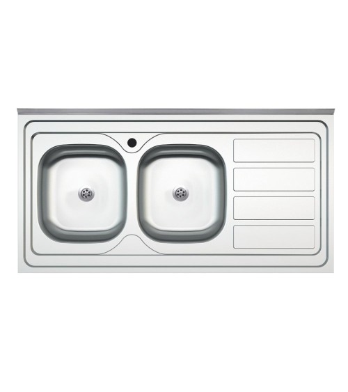 Lavello da appoggio SA46 due vasche con gocciolatoio destro 120x60cm. inox