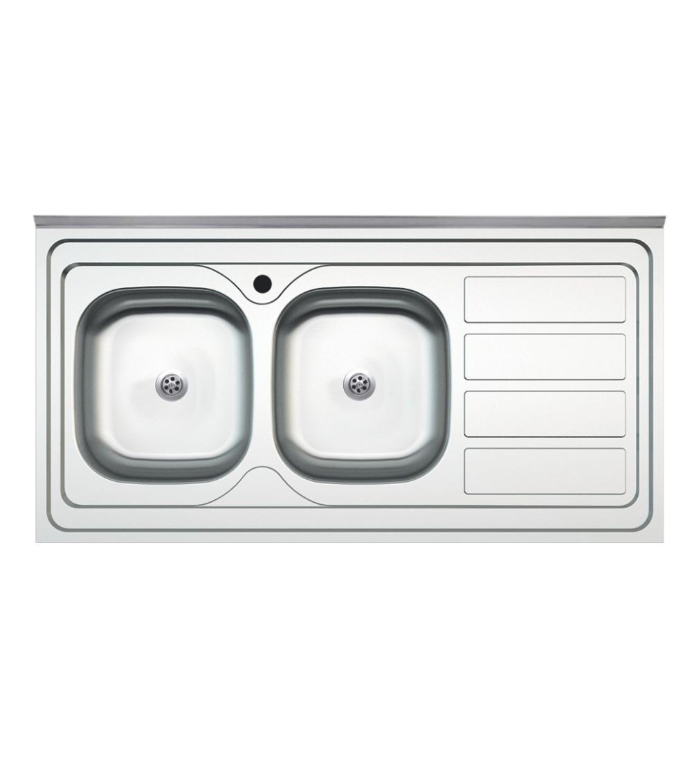 Lavello da appoggio SA46 due vasche con gocciolatoio destro 120x60cm. inox