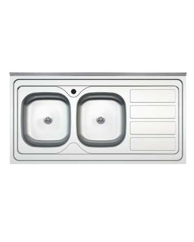 Lavello da appoggio SA46 due vasche con gocciolatoio destro 120x60cm. inox
